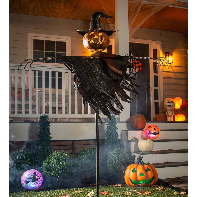 Plow & Hearth Halloween Solar Scarecrow Jack Garden Stake Perigold